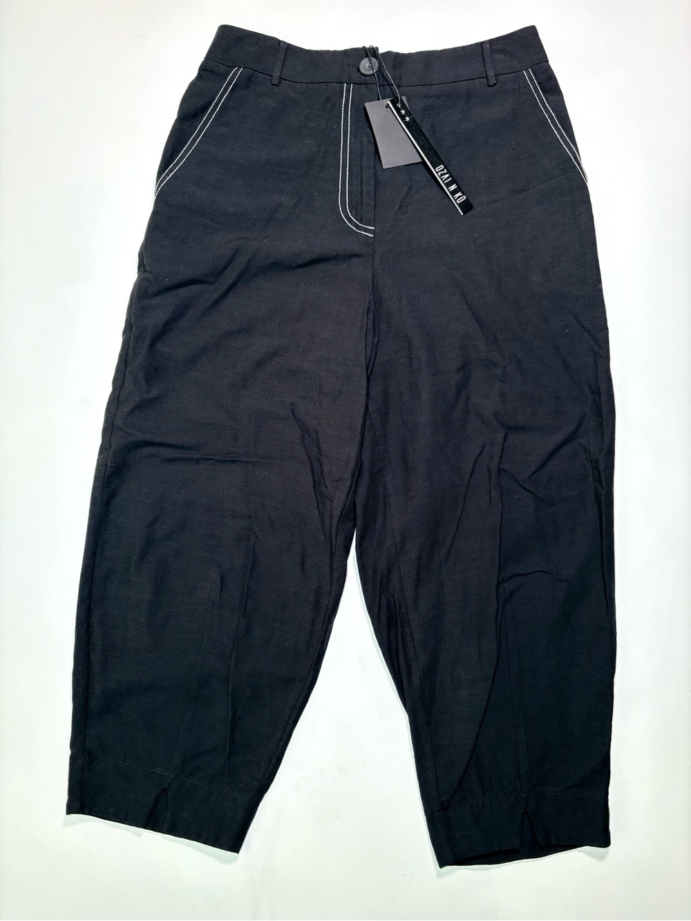 OZAI N KU W’s Black Cotton Pants w Contrast Stitching